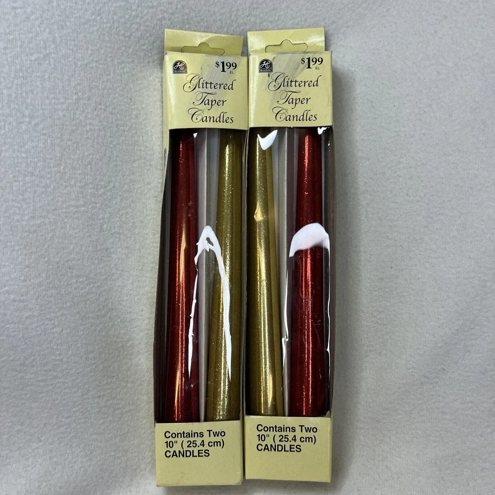 Vintage Taper Red And Gold 2 Packs Glitter Christmas Candles 10